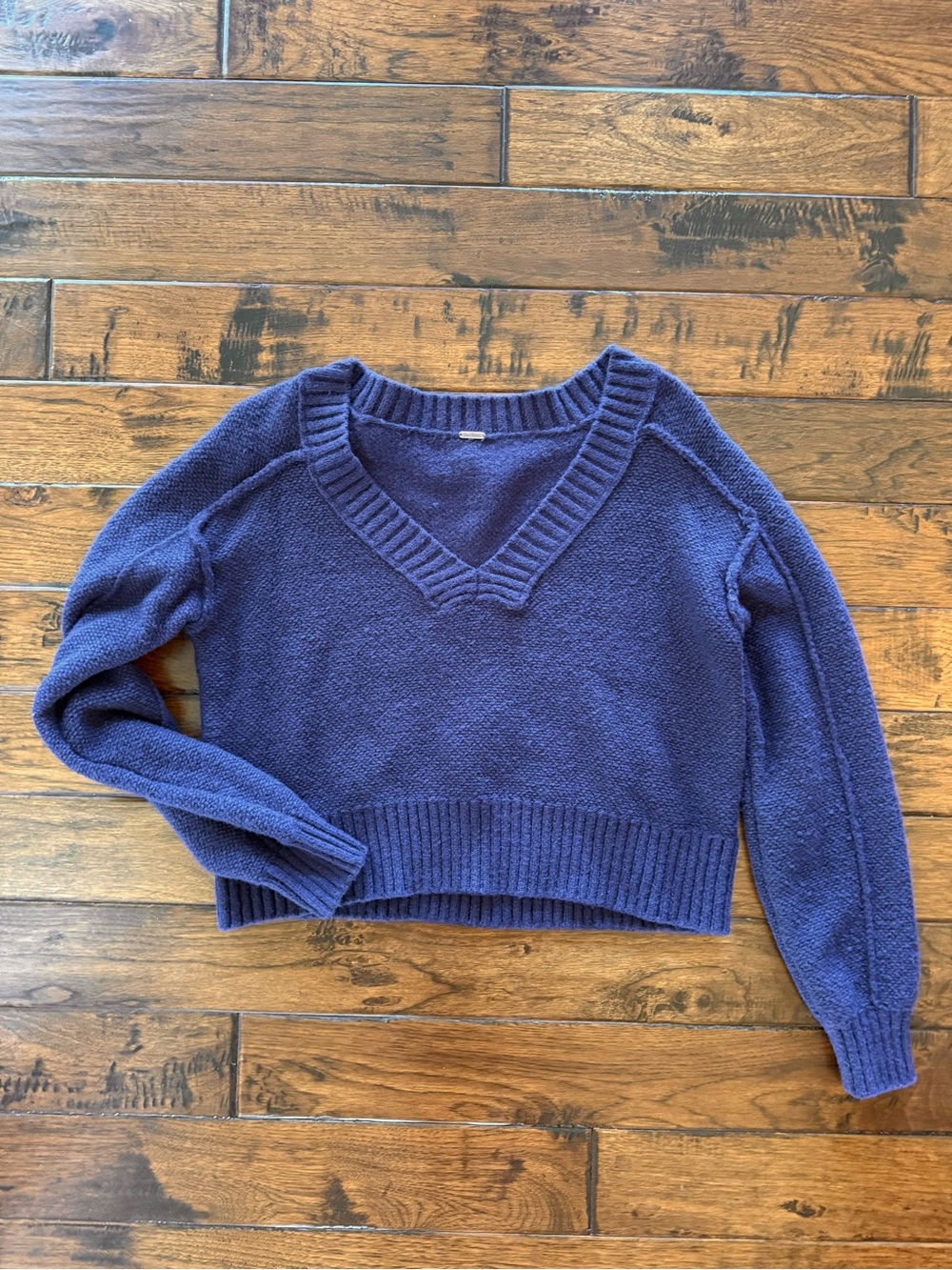 Free People Deep Blue V-Neck Pullover Sweater
